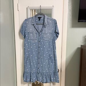 Aqua Denim Star Print Button-Up Dress (M)
